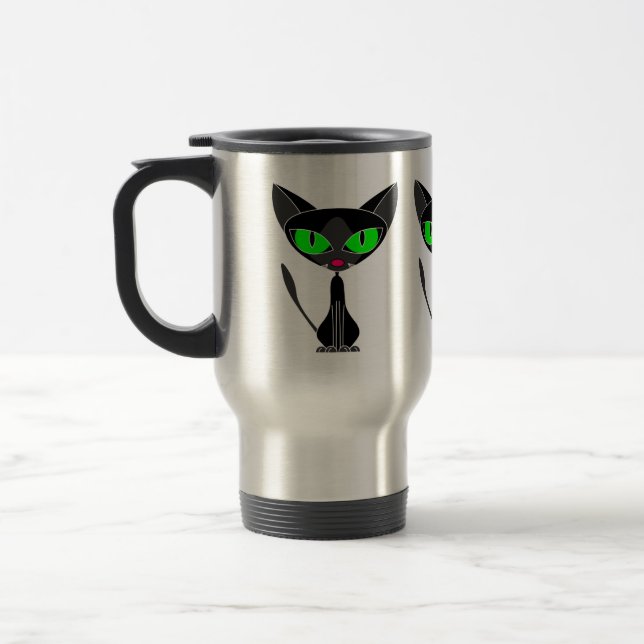 Fancy Feline Black Cat Travel Mug (Left)