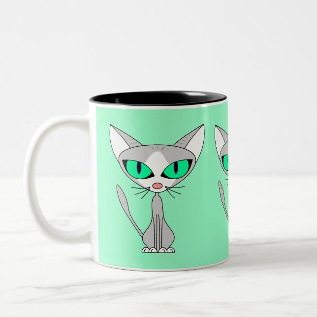 Fancy Feline - Grey and White Two-Tone Coffee Mug (Left)