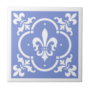 Fancy Fleur De Lis Blue Tile