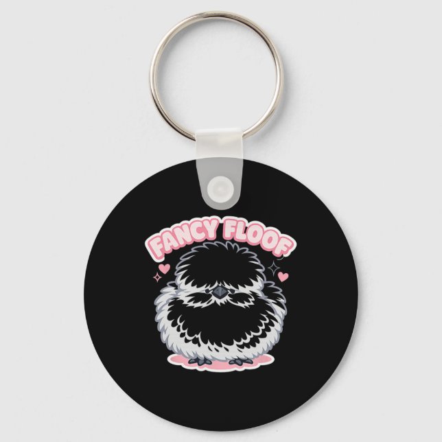 Fancy Floof Silkie Chicken Cute Fluffy Hen Graphic Key Ring (Front)