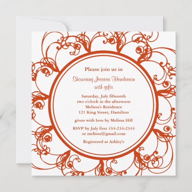 Fancy Floral Bridal Shower Invite (orange) (Front)