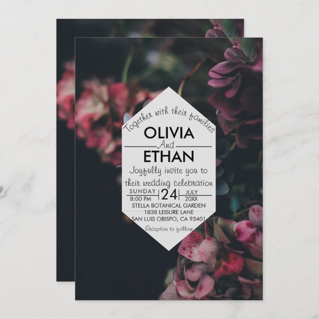 Fancy floral chic photo Wedding Invitation (Front/Back)