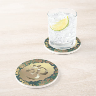 Fancy Floral Gold Om   Coaster