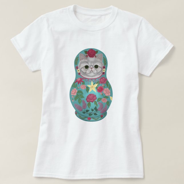 Fancy Floral Meowtreshka T-Shirt (Design Front)