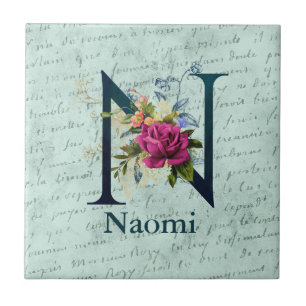 Fancy Floral Monogram Initial N Tile