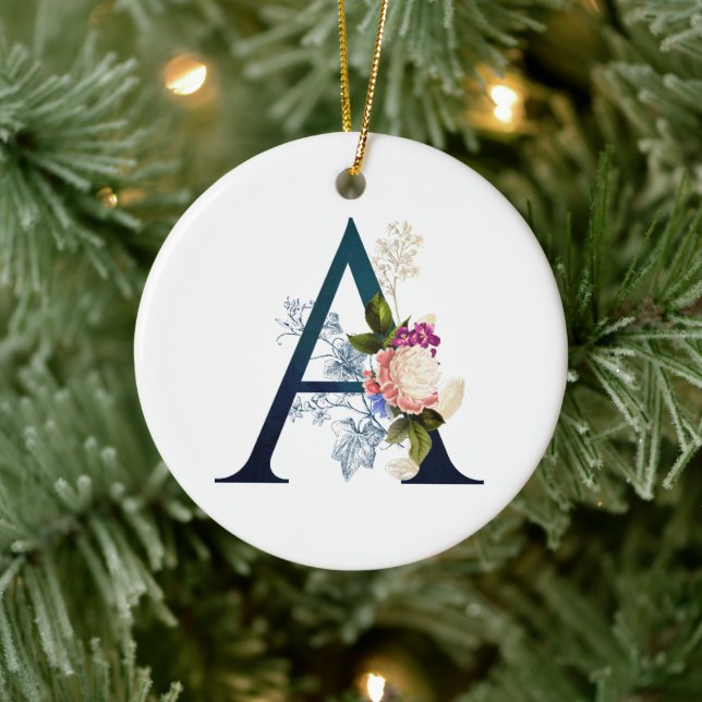 Fancy Floral Monogram Letter A Ceramic Tree Decoration (Tree)