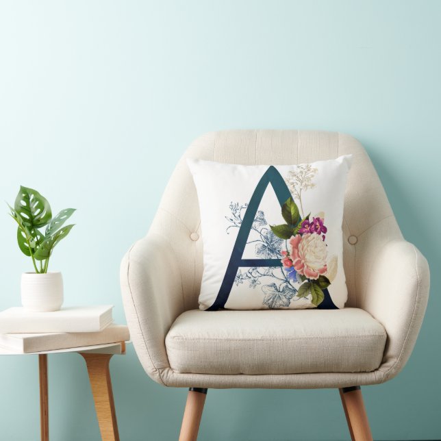 Fancy Floral Monogram Letter A Cushion (Chair)