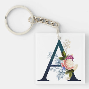 Fancy Floral Monogram Letter A Key Ring