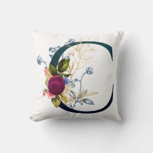Fancy Floral Monogram Letter C Cushion
