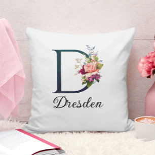 Fancy Floral Monogram Letter D Personalised Cushion