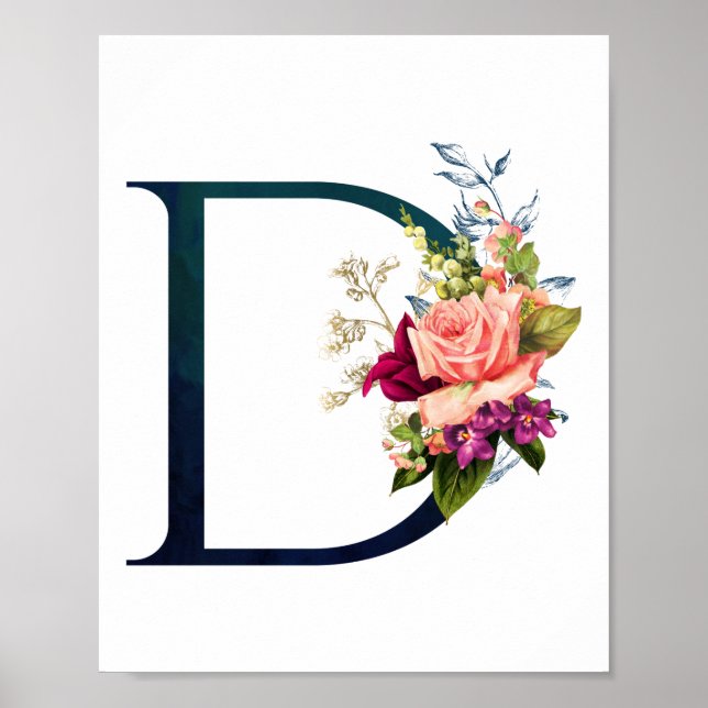 Fancy Floral Monogram Letter D   Poster (Front)
