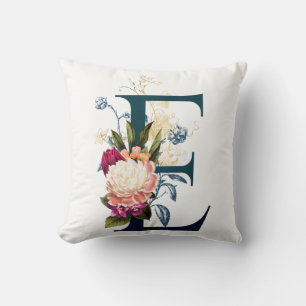 Fancy Floral Monogram Letter E Cushion