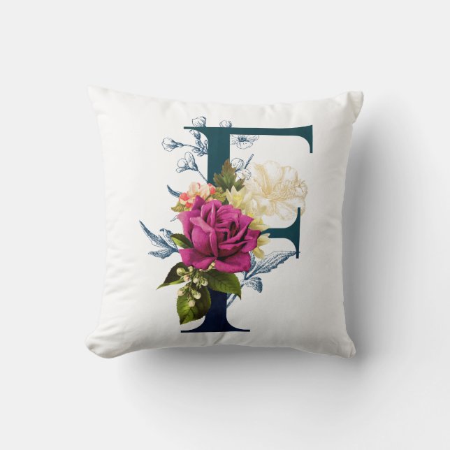 Fancy Floral Monogram Letter F Cushion (Front)