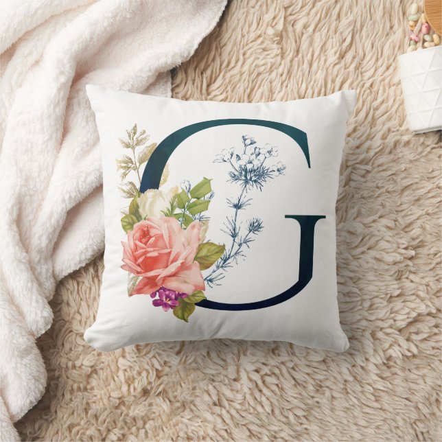Fancy Floral Monogram Letter G Cushion (Blanket)