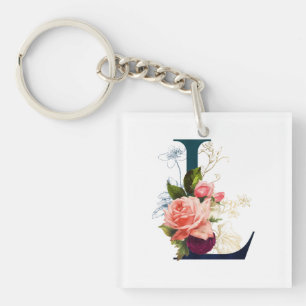 Fancy Floral Monogram Letter L Key Ring