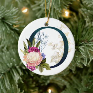 Fancy Floral Monogram Letter O Ceramic Tree Decoration