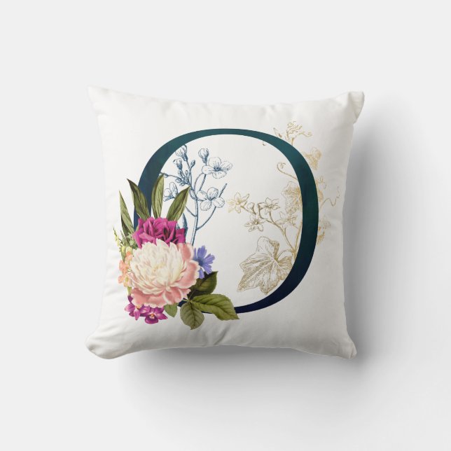 Fancy Floral Monogram Letter O Cushion (Front)