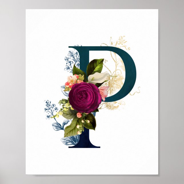 Fancy Floral Monogram Letter P   Poster (Front)