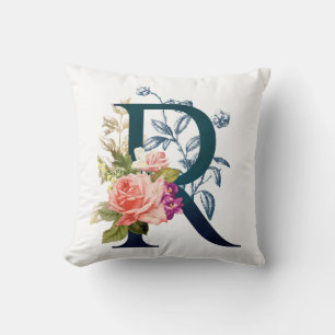 Fancy Floral Monogram Letter R Cushion