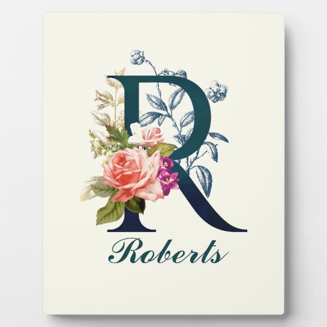 Fancy Floral Monogram Letter R Plaque (Front)