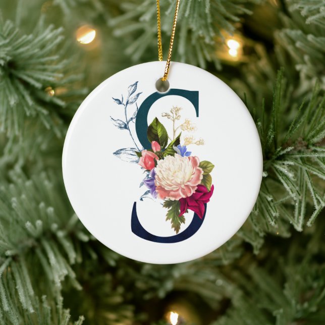 Fancy Floral Monogram Letter S Ceramic Tree Decoration (Tree)