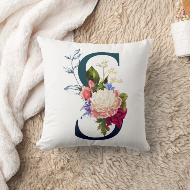 Fancy Floral Monogram Letter S Cushion (Blanket)