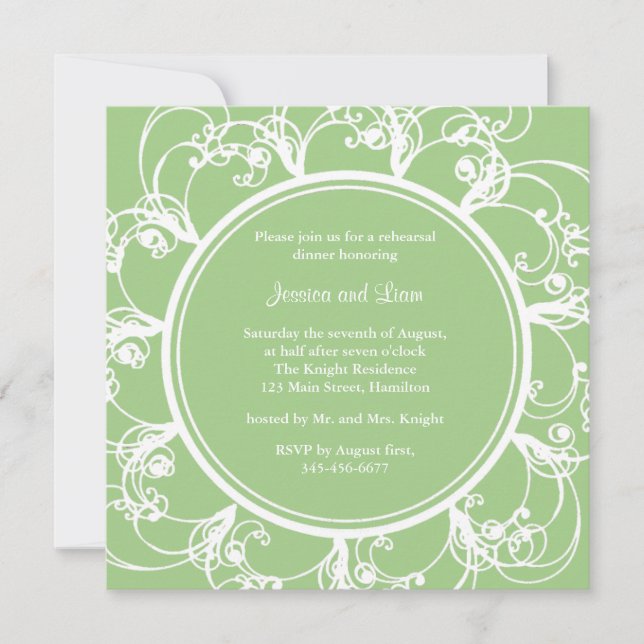 Fancy Floral Rehearsal Dinner Invitation (green) (Front)