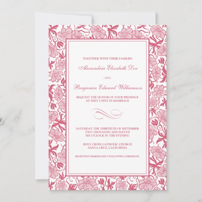 Fancy Floral Rose Wedding Invitation (Front)