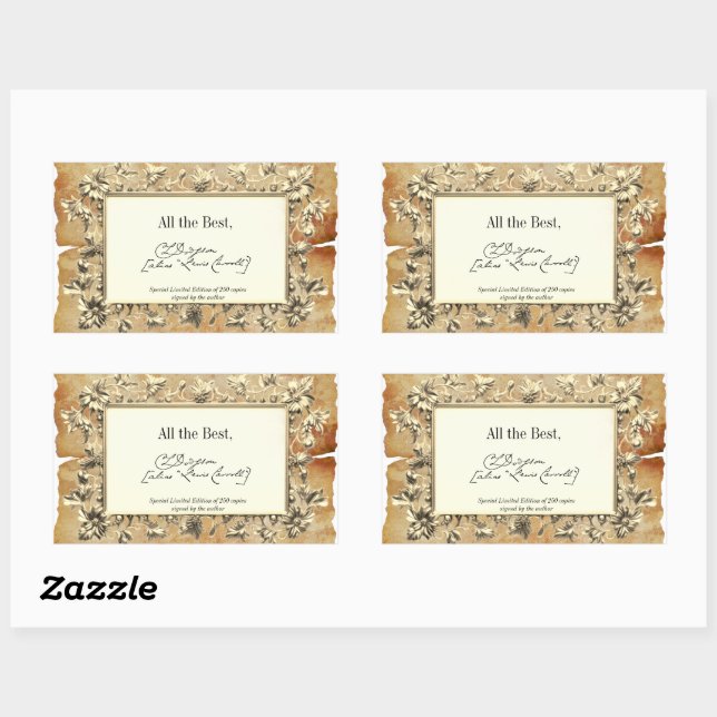 Fancy Floral Signature Author BookPlate Template Rectangular Sticker (Sheet)
