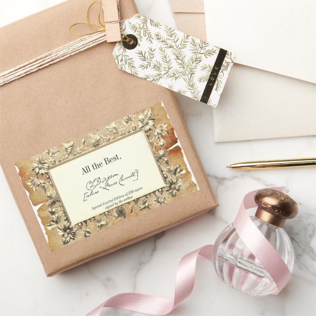 Fancy Floral Signature Author BookPlate Template Rectangular Sticker (Gifting)