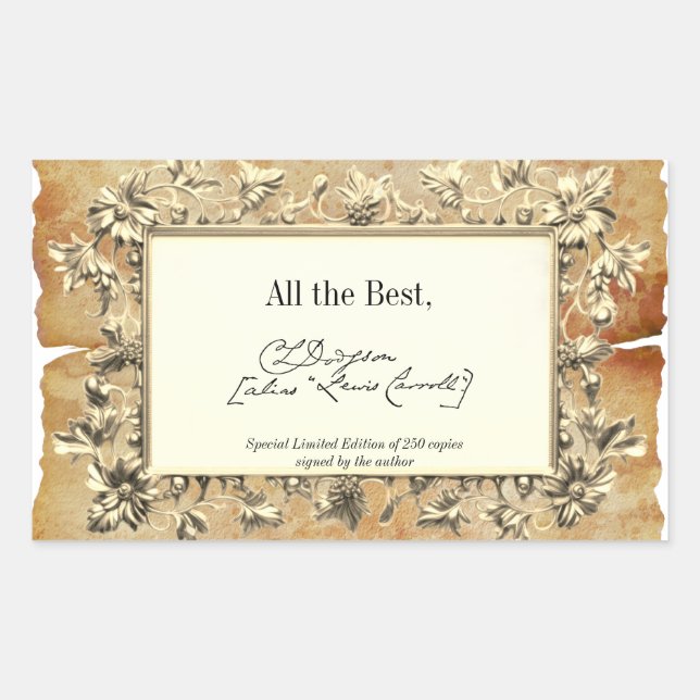 Fancy Floral Signature Author BookPlate Template Rectangular Sticker (Front)