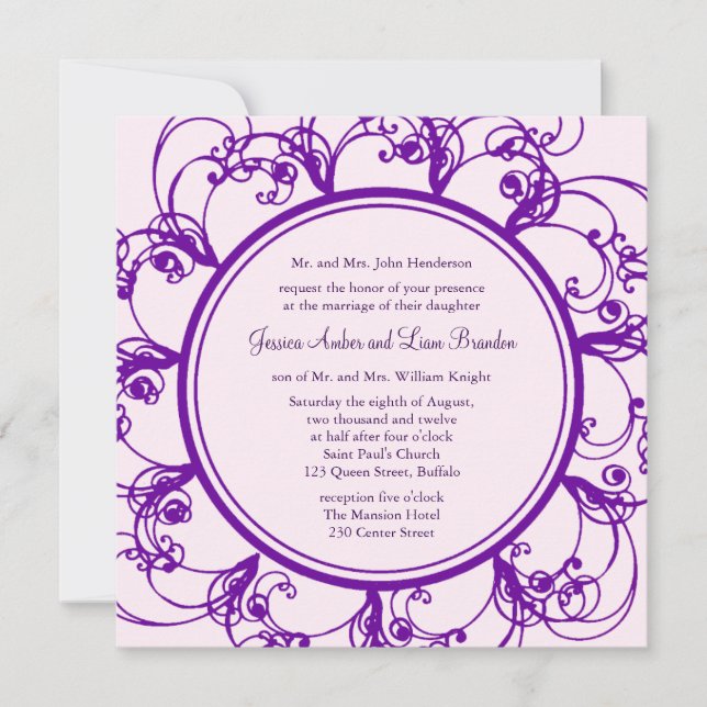 Fancy Floral Wedding Invitation (purple) (Front)
