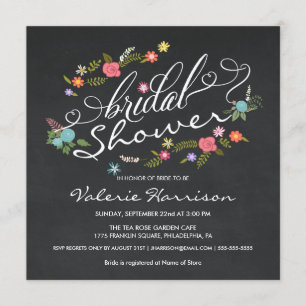 Fancy Floral Wreath Chalkboard Bridal Shower Invitation