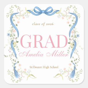Fancy Florals Graduation Square Sticker