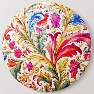 Fancy Florentine Design Watercolor Leaves 6 Cm Round Badge