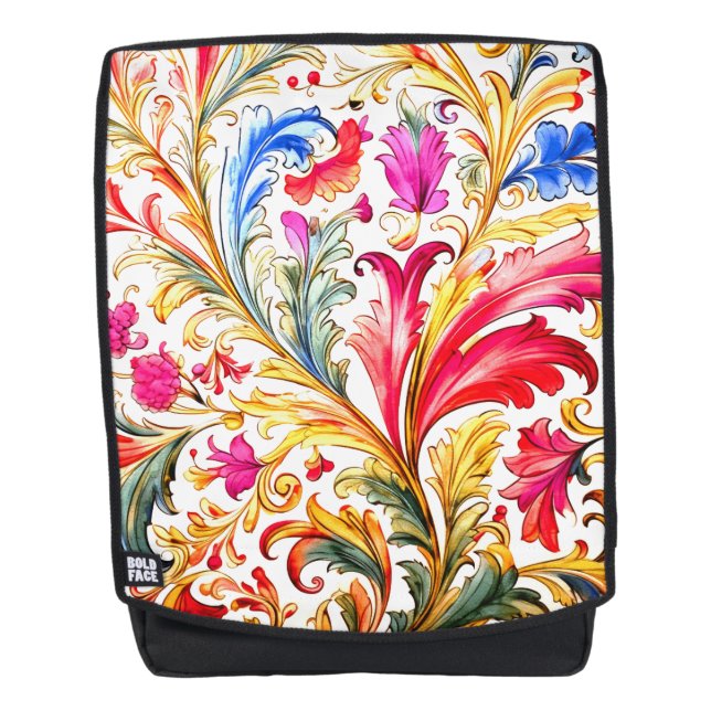 Fancy Florentine Design Watercolor Leaves Backpack (Front)