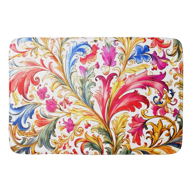 Fancy Florentine Design Watercolor Leaves Bath Mat (Front)