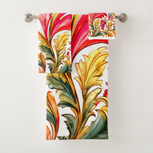 Fancy Florentine Design Watercolor Leaves Bath Towel Set
