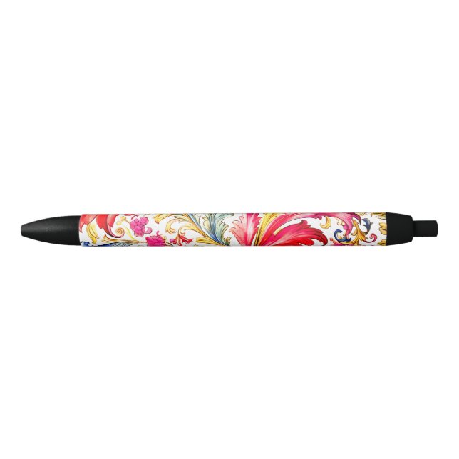 Fancy Florentine Design Watercolor Leaves Black Ink Pen (Front)