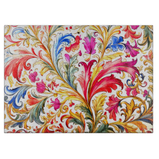Fancy Florentine Design Watercolor Leaves Cutting Board