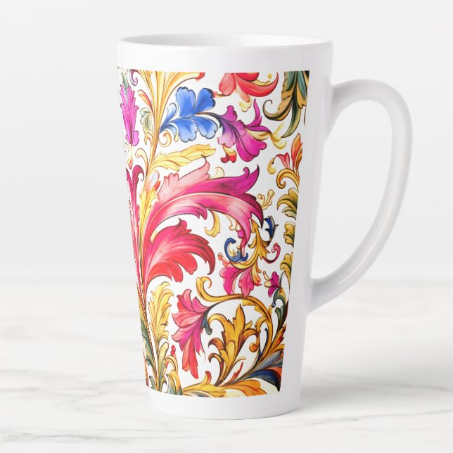 Fancy Florentine Design Watercolor Leaves Latte Mug (Right)