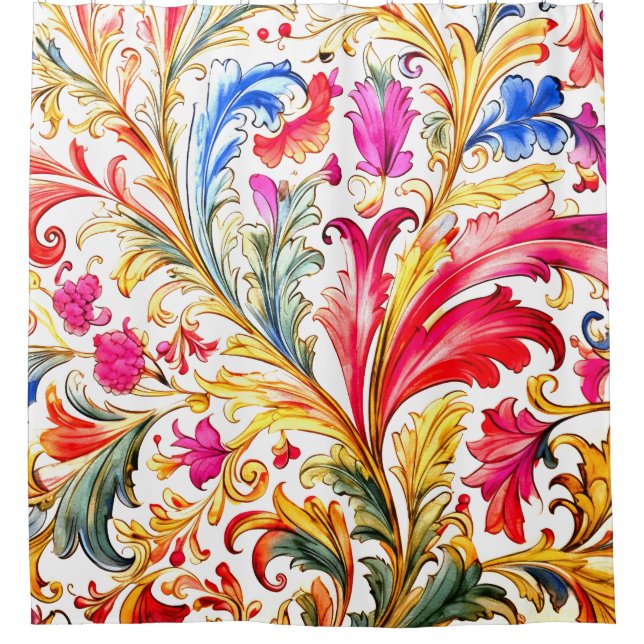 Fancy Florentine Design Watercolor Leaves Shower Curtain (Front)