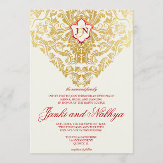 Fancy Flourishes Golden Indian Arabic Wedding Invitation