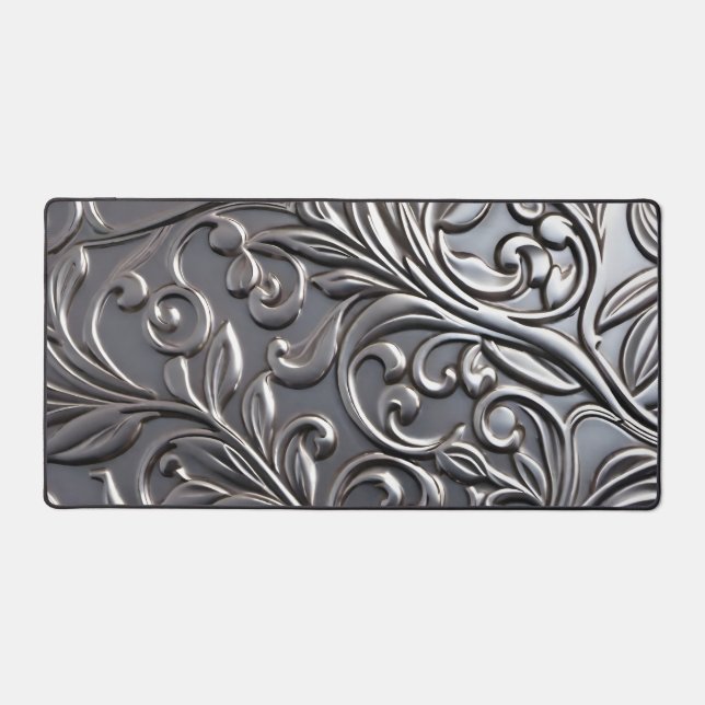 Fancy flourishes in faux metal desk mat (Front)