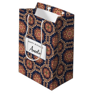 Fancy Flower and Star Shapes Pattern Birthday Medium Gift Bag