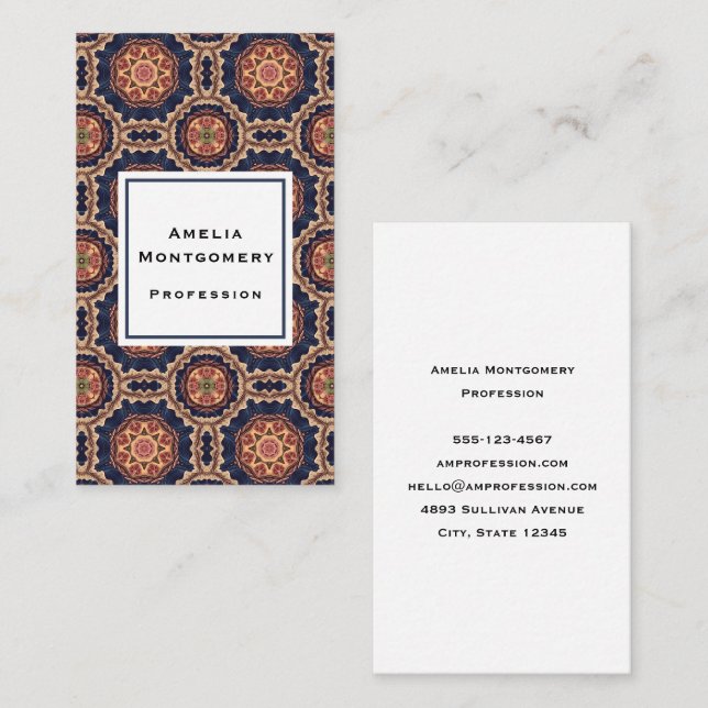 Fancy Flower and Star Shapes Pattern Business Card (Front/Back)