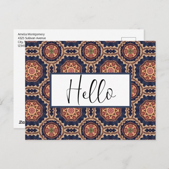 Fancy Flower and Star Shapes Pattern Hello Postcard (Front/Back)