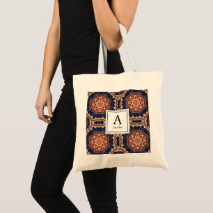 Fancy Flower and Star Shapes Pattern Monogram Tote Bag