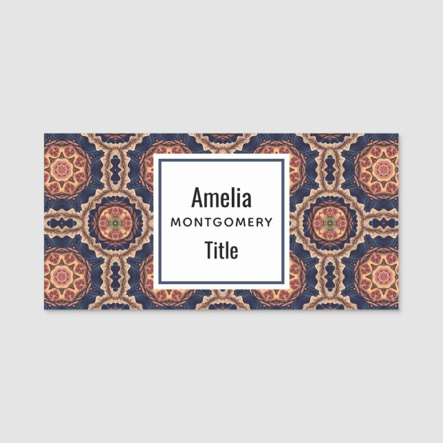 Fancy Flower and Star Shapes Pattern Name Tag (Front)