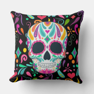 Fancy Flowered Sugar Skull Cushion